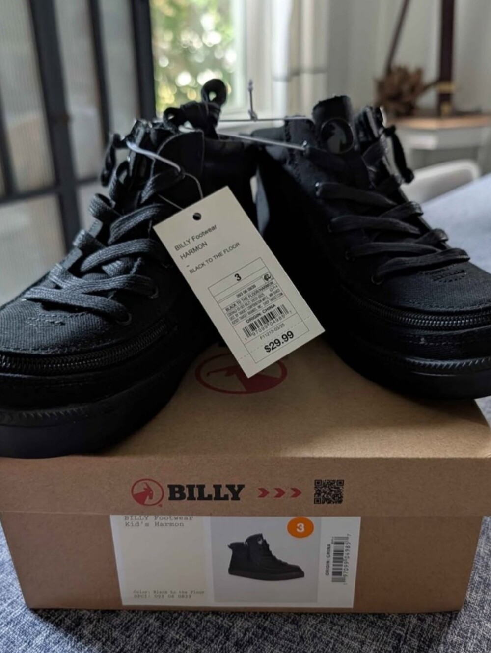 NEW Kids Billy Sneakers Harmon Black To The Floor Zip Up Size 3